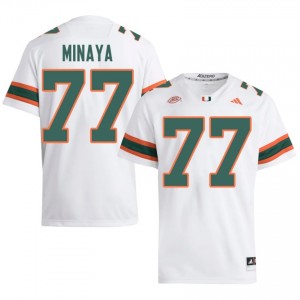 White Juan Minaya #77 Canes Jersey | Men High School Football Fresh Stitched 62261093