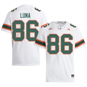UM Canes Kolby Luna #86 White Jersey | Genuine Stitched NCAA Football Men Apparel 79792837