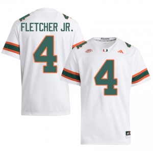 #4 Mark Fletcher Jr. Miami Hurricanes White Jersey | Elite Stitched Men Player Football Gear 34623424