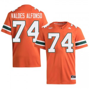 Officially Licensed Yerovi Valdes Alfonso #74 Miami Canes Orange Jersey | Men University Football Embroidery Fan Gear 58323101