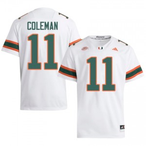 UM Canes Dereon Coleman #11 White Jersey | Genuine Stitched NCAA Football Men Apparel 83186803