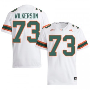 UM Canes Jaden Wilkerson #73 White Jersey | Pro Cut Stitched NCAA Football Men Apparel 83711062