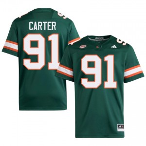 Top-Tier Jarquez Carter #91 UM Hurricanes Green Jersey | Men University Football Embroidery Fan Gear 31743728