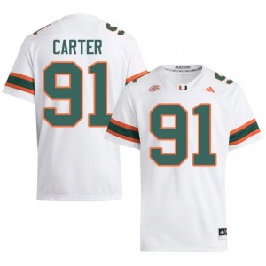 Durable Jarquez Carter #91 UM Hurricanes White Jersey | Men University Football Stitched Fan Gear 42188832