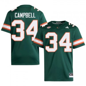 UM Canes Jordan Campbell #34 Green Jersey | Genuine Embroidery NCAA Football Men Apparel 72001819
