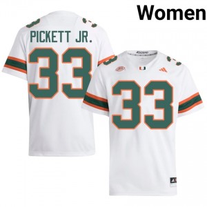 UM Canes Booker Pickett Jr. #33 White Jersey | Genuine Stitched NCAA Football Women Apparel 21398215