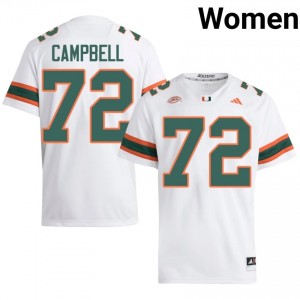 Durable Demetrius Campbell #72 UM Hurricanes White Jersey | Women University Football Stitched Fan Gear 47912941