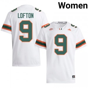 Elija Lofton #9 UM Hurricanes Jersey | Exclusive White College Football Women Stitched 66049845