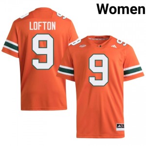 Elite Thread Elija Lofton #9 Miami Canes Orange Jersey | Women University Football Embroidery Fan Gear 96071805