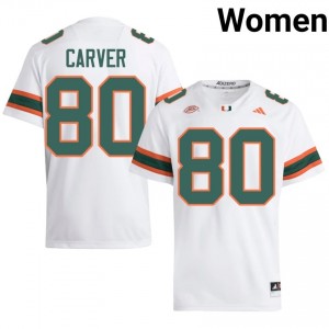 Officially Licensed Hunter Carver #80 Miami Canes White Jersey | Women University Football Stitched Fan Gear 95563292