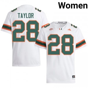 Durable Isaiah Taylor #28 UM Hurricanes White Jersey | Women University Football Stitched Fan Gear 37637439