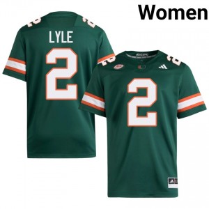 Officially Licensed Jordan Lyle #2 Miami Canes Green Jersey | Women University Football Stitched Fan Gear 57018305