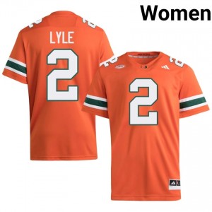 Miami Jordan Lyle #2 Orange Jersey | Premium Embroidery NCAA Football Women Apparel 15108684