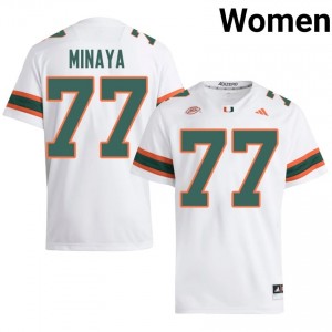 UM Canes Juan Minaya #77 White Jersey | Genuine Stitched NCAA Football Women Apparel 10242417