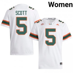 Durable Justin Scott #5 UM Hurricanes White Jersey | Women University Football Stitched Fan Gear 48219171
