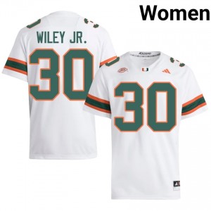 #30 Kellen Wiley Jr. Miami Hurricanes White Jersey | Classic Stitched Women Player Football Gear 70032930