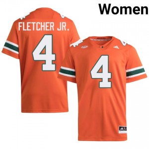 Top-Tier Mark Fletcher Jr. #4 UM Hurricanes Orange Jersey | Women University Football Embroidery Fan Gear 60877098