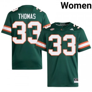 Nick Thomas #33 UM Hurricanes Jersey | Pro-Grade Green College Football Women Stitched 40993986
