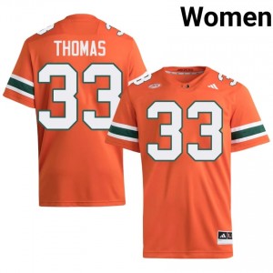 Elite Thread Nick Thomas #33 Miami Canes Orange Jersey | Women University Football Embroidery Fan Gear 84530827