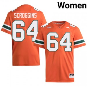 Miami Ralph Scroggins #64 Orange Jersey | Premium Embroidery NCAA Football Women Apparel 27475151
