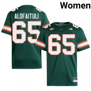 #65 Seuseu Alofaituli Miami Hurricanes Green Jersey | Elite Stitched Women Player Football Gear 47588497