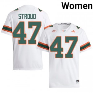 UM Canes Stone Stroud #47 White Jersey | Pro Cut Stitched NCAA Football Women Apparel 73399530