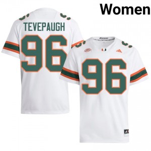 Tucker Tevepaugh #96 UM Hurricanes Jersey | Pro-Grade White College Football Women Stitched 58923777