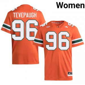 Officially Licensed Tucker Tevepaugh #96 Miami Canes Orange Jersey | Women University Football Embroidery Fan Gear 41408575