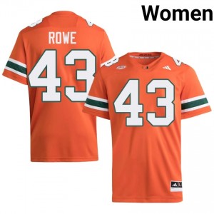 Durable Tyler Rowe #43 UM Hurricanes Orange Jersey | Women University Football Embroidery Fan Gear 30035462