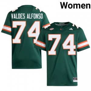 UM Canes Yerovi Valdes Alfonso #74 Green Jersey | Pro Cut Stitched NCAA Football Women Apparel 52054264