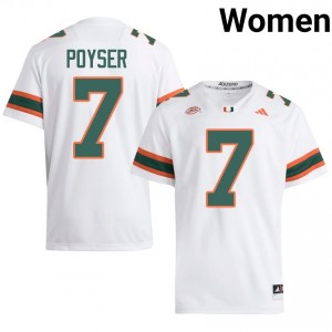UM Canes Zechariah Poyser #7 White Jersey | Genuine Stitched NCAA Football Women Apparel 43183331