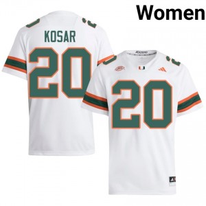 UM Canes Bernie Kosar #20 White Jersey | Genuine Stitched NCAA Football Women Apparel 45902802