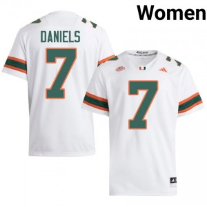 UM Canes CJ Daniels #7 White Jersey | Genuine Stitched NCAA Football Women Apparel 11883732