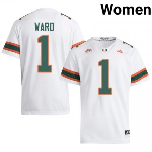 Officially Licensed Cam Ward #1 Miami Canes White Jersey | Women University Football Stitched Fan Gear 91539140