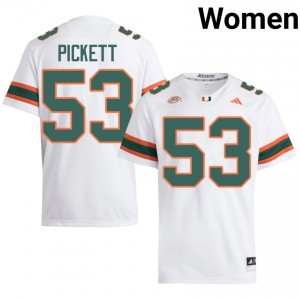 UM Canes Canon Pickett #53 White Jersey | Pro Cut Stitched NCAA Football Women Apparel 49038108