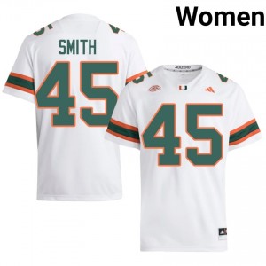 Officially Licensed Darrin Smith #45 Miami Canes White Jersey | Women University Football Stitched Fan Gear 64438066