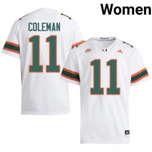 Top-Tier Dereon Coleman #11 UM Hurricanes White Jersey | Women University Football Stitched Fan Gear 87831013
