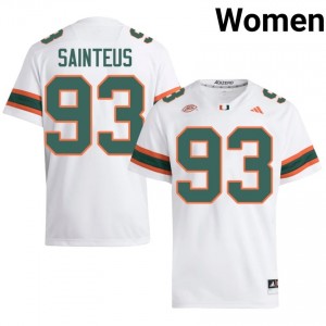Miami Fred Sainteus #93 White Jersey | Premium Stitched NCAA Football Women Apparel 41588595