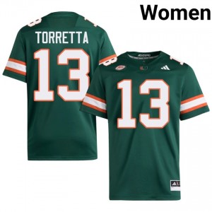 #13 Gino Torretta Hurricanes Green Jersey | Authentic Stitched Women Player Football Gear 49228688