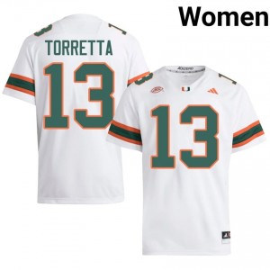 White Gino Torretta #13 Canes Jersey | Women High School Football Fresh Stitched 30632479