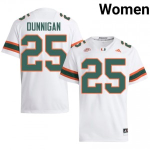 UM Canes JJ Dunnigan #25 White Jersey | Genuine Stitched NCAA Football Women Apparel 20334977