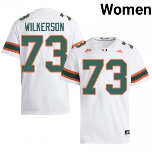 Durable Jaden Wilkerson #73 UM Hurricanes White Jersey | Women University Football Stitched Fan Gear 94617898
