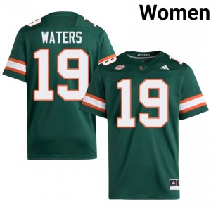 UM Canes Jaelen Waters #19 Green Jersey | Genuine Stitched NCAA Football Women Apparel 81048849