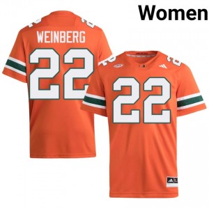 UM Canes Jake Weinberg #22 Orange Jersey | Pro Cut Embroidery NCAA Football Women Apparel 96367494