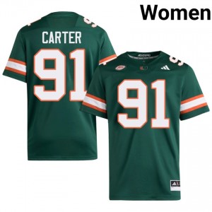Jarquez Carter #91 Miami Hurricanes Jersey | Gameday Green College Football Women Stitched 20163987