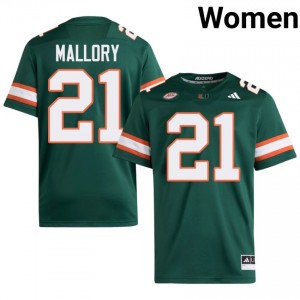 Top-Tier Javian Mallory #21 UM Hurricanes Green Jersey | Women University Football Stitched Fan Gear 64098555