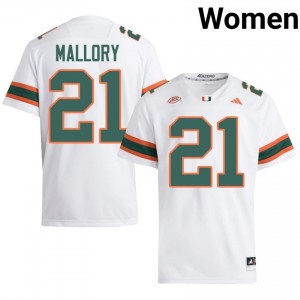 Durable Javian Mallory #21 UM Hurricanes White Jersey | Women University Football Stitched Fan Gear 66007756