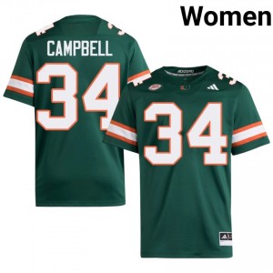 #34 Jordan Campbell Miami Hurricanes Green Jersey | Elite Stitched Women Player Football Gear 74028004