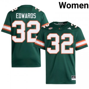 Officially Licensed Justin Edwards #32 Miami Canes Green Jersey | Women University Football Stitched Fan Gear 25398309