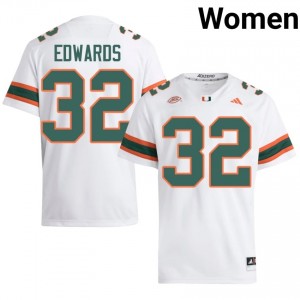 Officially Licensed Justin Edwards #32 Miami Canes White Jersey | Women University Football Stitched Fan Gear 91076138